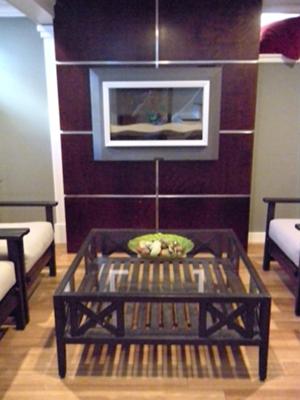 Sitting Area,  Fireplace Surround stained with Brown Mahogany wood dye, Bamboo Flooring